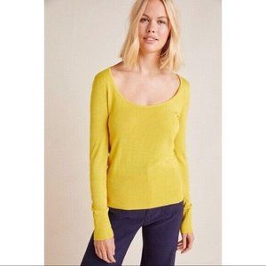 Anthropologie Womens Kendra Sweater XS Yellow Pullover Scoop Neck Knit Viscose